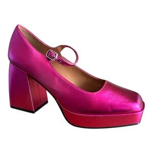 Lisa Vicky Notice Mary Jane Platform Pump‎ Metallic Pink Finish Women's Size 6 M